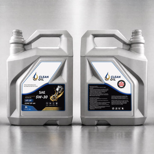Bidon Clean Oil SAE 5W-30 de 5 L, vues de face et de dos
