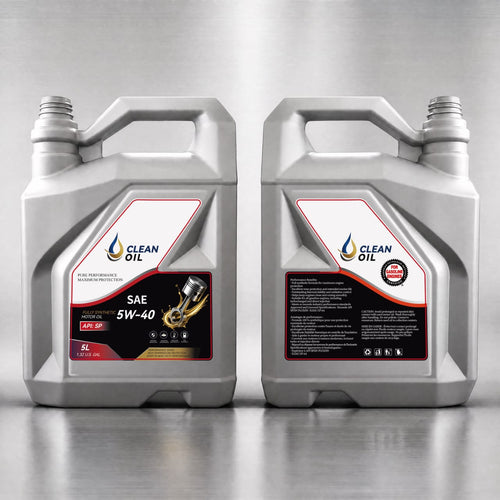 Bidon Clean Oil SAE 5W-40 de 5 L, vues de face et de dos
